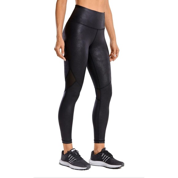 CRZ YOGA Legging Matte Coated Faux Leather Mesh Workout Size Small Pant Drawcord - Picture 1 of 9